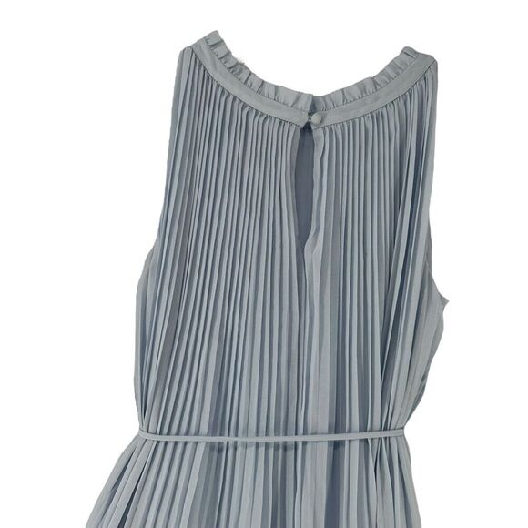 Ann Taylor Dress Blue Accordion Pleated Sleeveless Belted Size 2 Knee Length - Picture 5 of 8